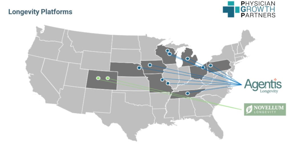 Map showing Longevity Platforms locations in the USA.