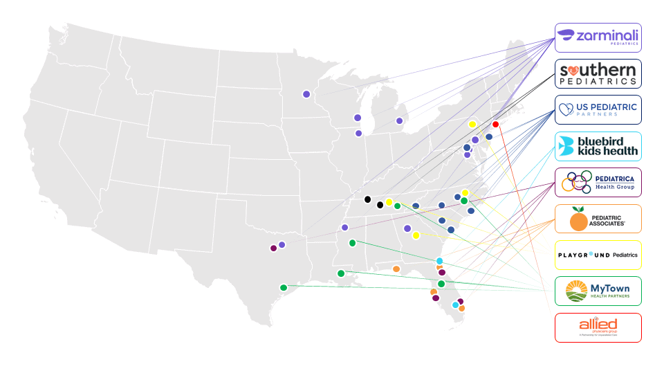 Map showing pediatric networks across the United States.