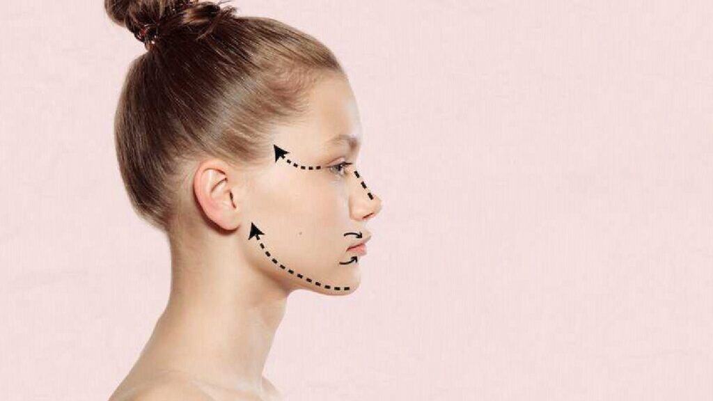 Profile of woman with cosmetic surgery lines