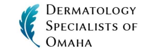 Logo of Dermatology Specialists of Omaha with a blue feather design.