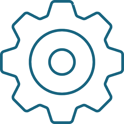 Gear icon representing development and strategy in urology private equity.